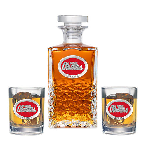 University of Mississippi "Ole Miss" Red Logo Heritage Decanter with 2 Glasses