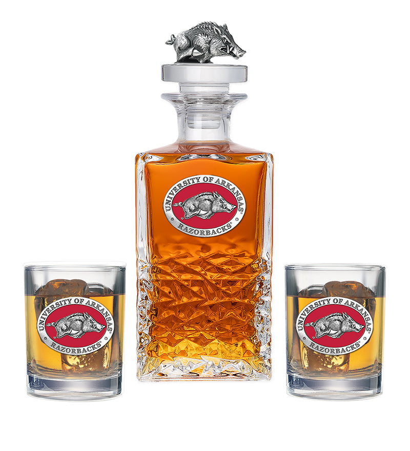 University of Arkansas Heritage Decanter with 3D Top & 2 Glasses