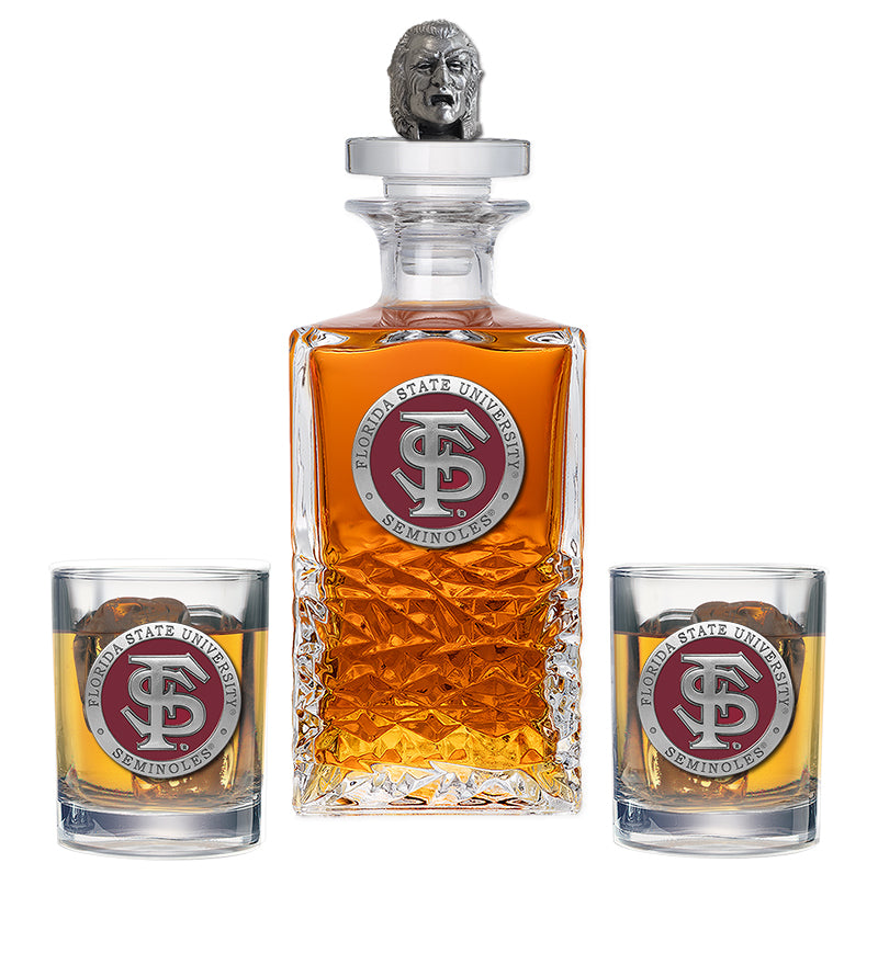 Florida State University Heritage Decanter with 3D Top & 2 Glasses