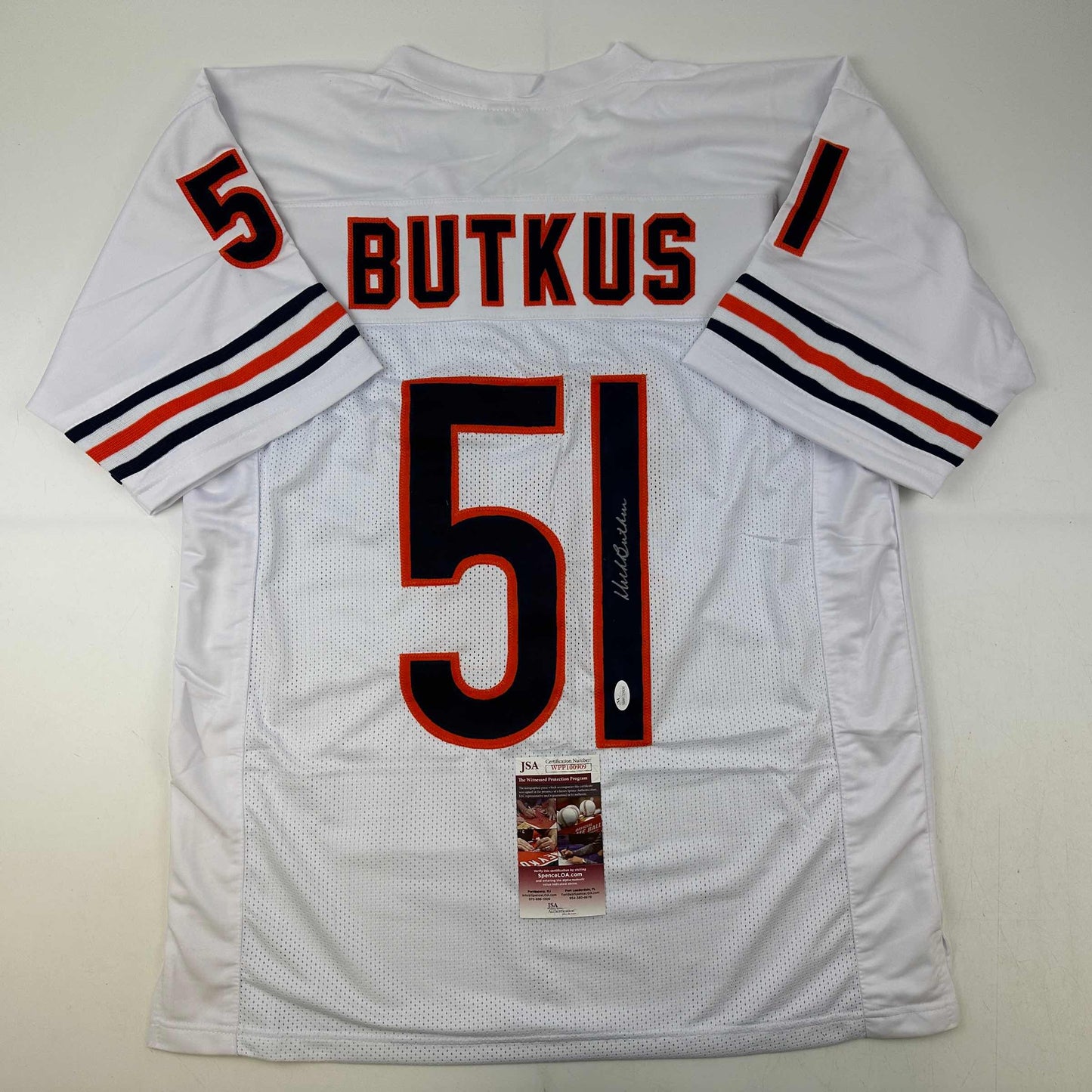 Autographed/Signed Dick Butkus Chicago White Football Jersey JSA COA