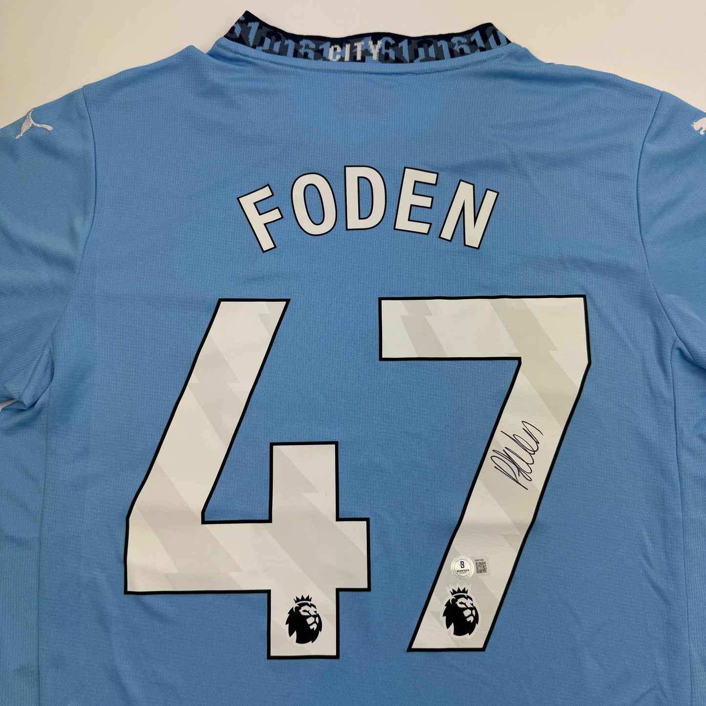Autographed/Signed Phil Foden Manchester City Blue Soccer Futbol Jersey Beckett BAS COA #3