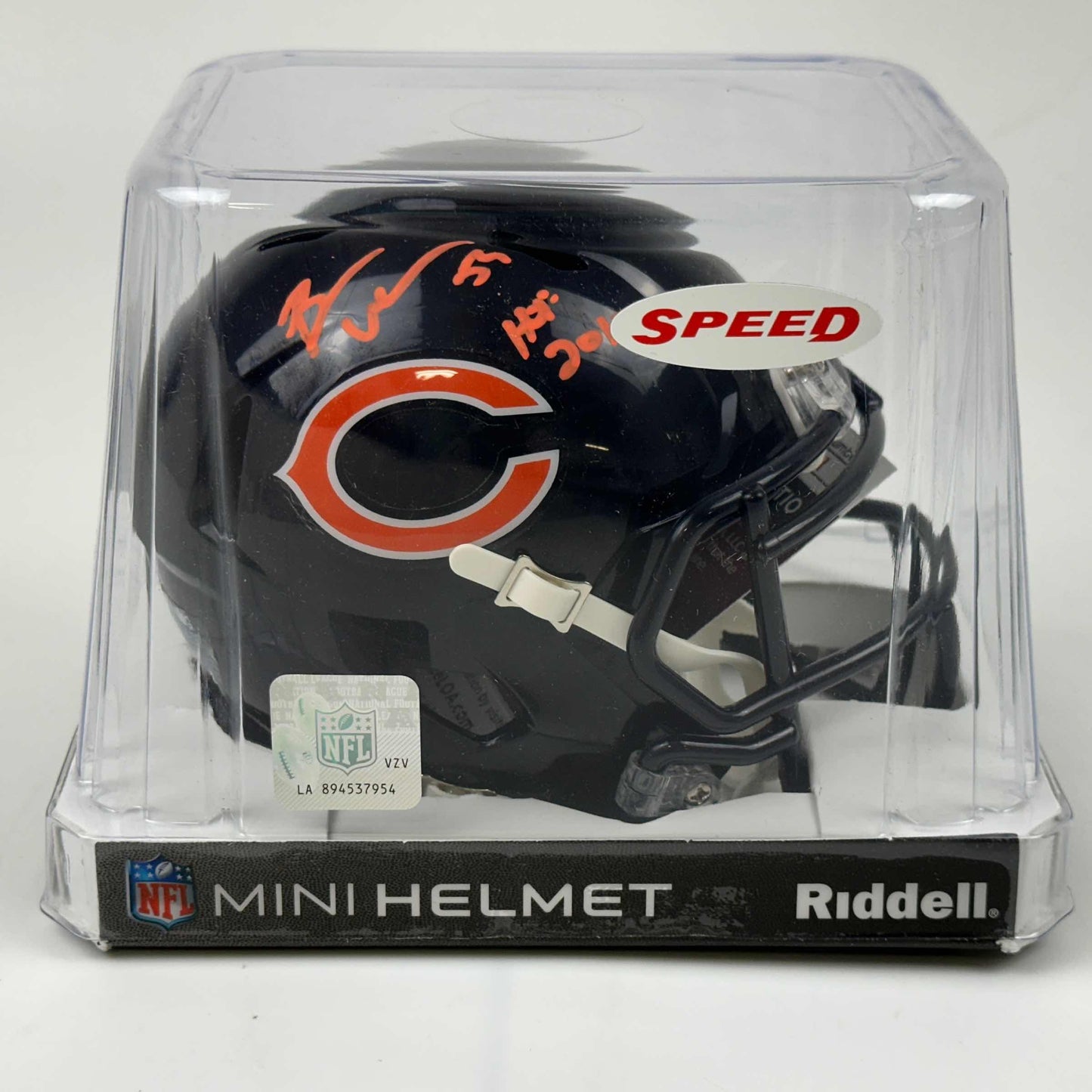 Autographed/Signed Brian Urlacher HOF 18 Chicago Bears Mini Football Helmet JSA COA