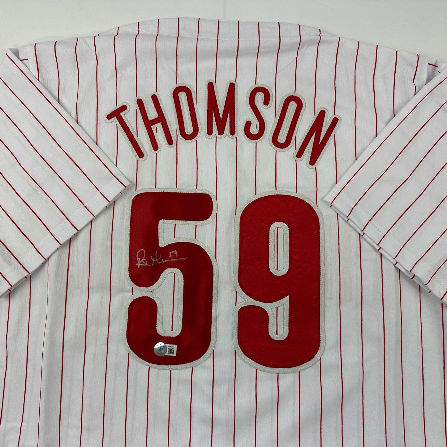 Autographed/Signed Rob Thomson Philadelphia Pinstripe Baseball Jersey Beckett BAS COA