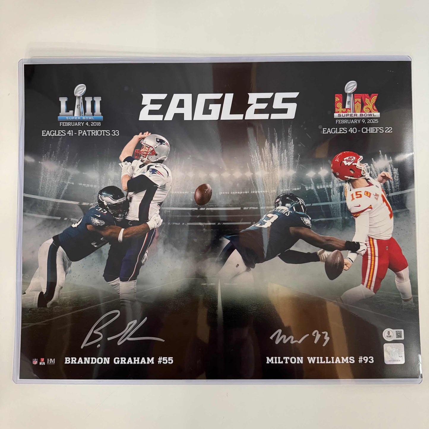 Autographed/Signed Brandon Graham & Milton Williams Dual Philadelphia Eagles Super Bowl Champions 16x20 Football Photo Beckett BAS COA