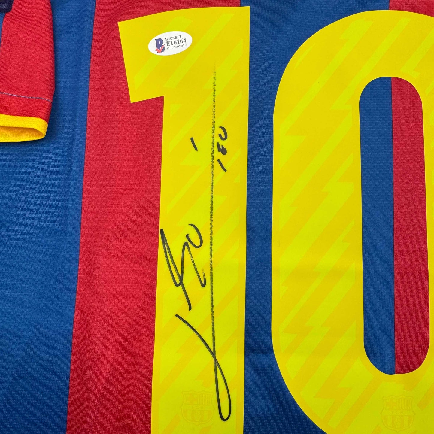 Autographed/Signed Lionel Leo Messi FC Barcelona Soccer Jersey Beckett BAS COA #3