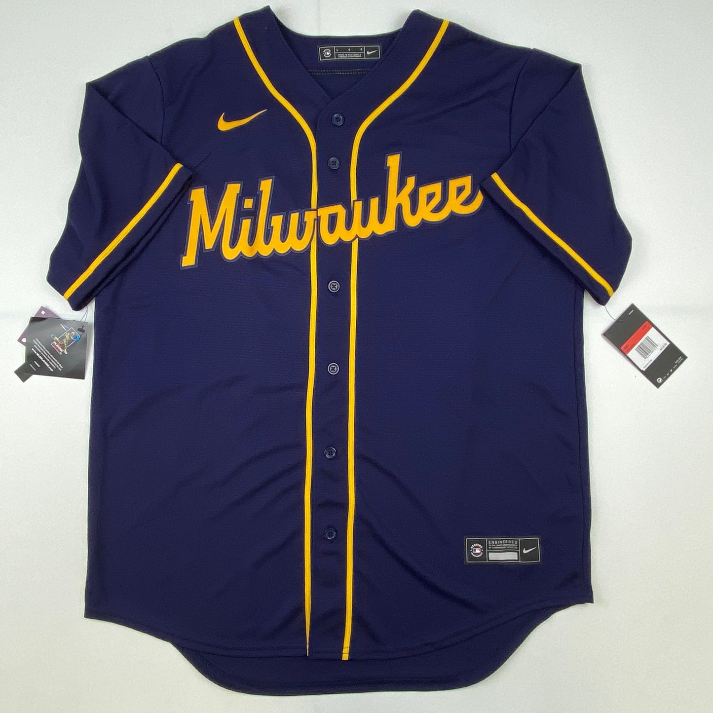 Autographed/Signed Christian Yelich Milwaukee Brewers Blue Alternate Baseball Jersey JSA COA