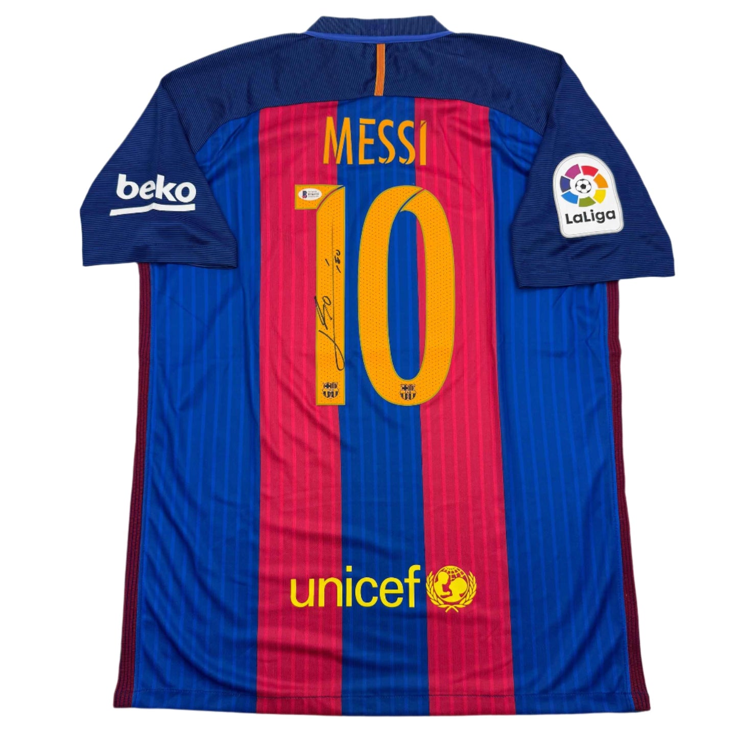 Autographed/Signed Lionel Leo Messi FC Barcelona Soccer Jersey Beckett BAS COA #4