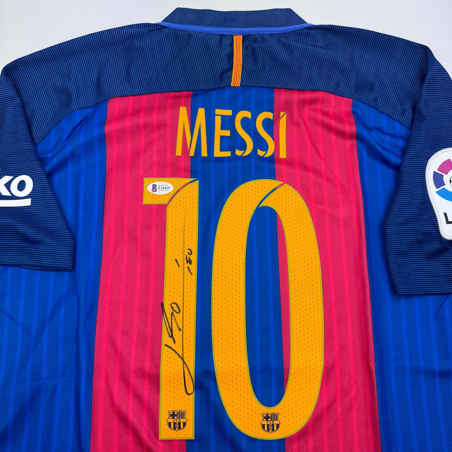 Autographed/Signed Lionel Leo Messi FC Barcelona Soccer Jersey Beckett BAS COA #4
