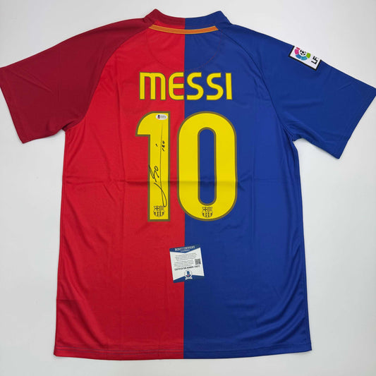 Autographed/Signed Lionel Leo Messi FC Barcelona Soccer Jersey Beckett BAS COA