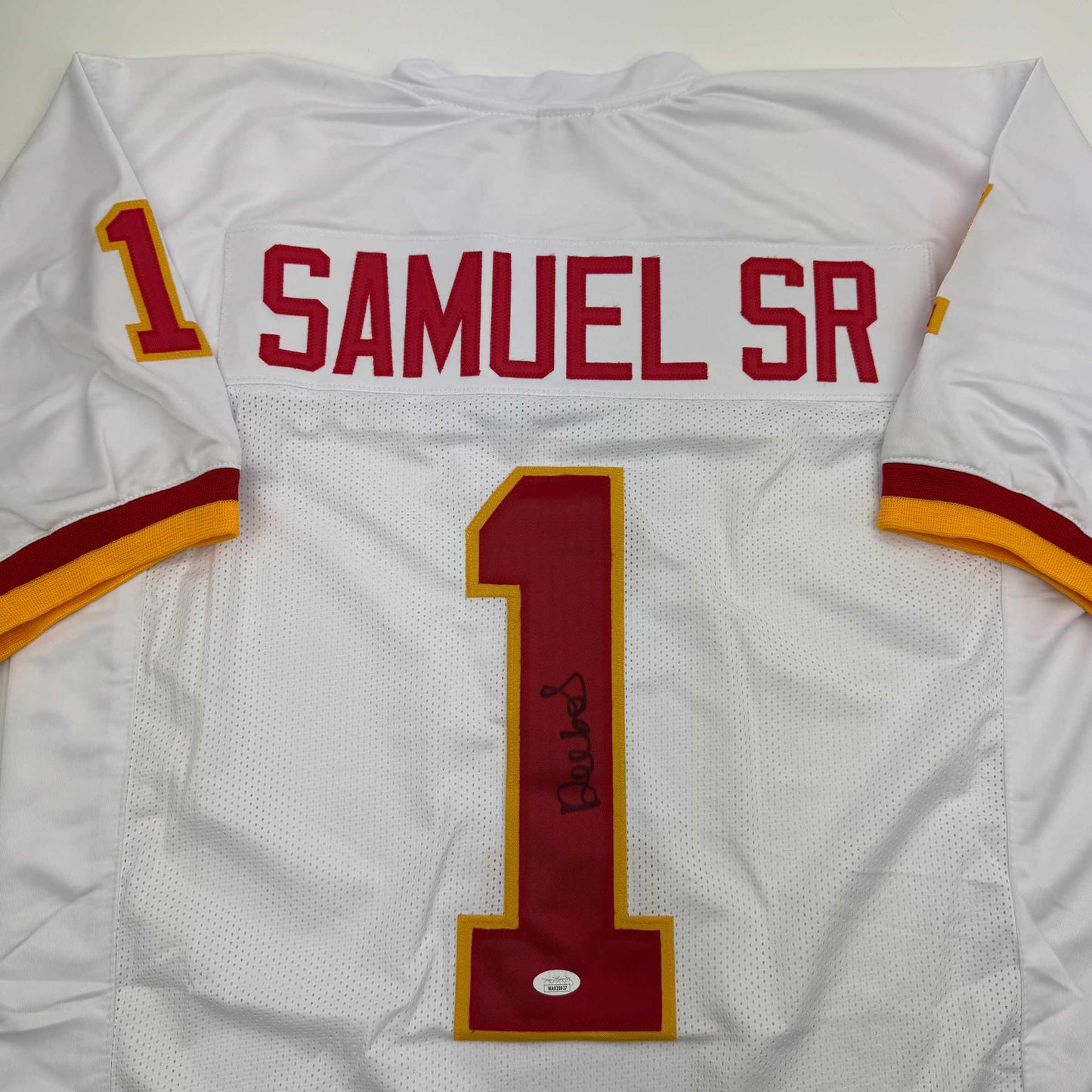 Autographed/Signed Deebo Samuel Washington White Football Jersey JSA COA