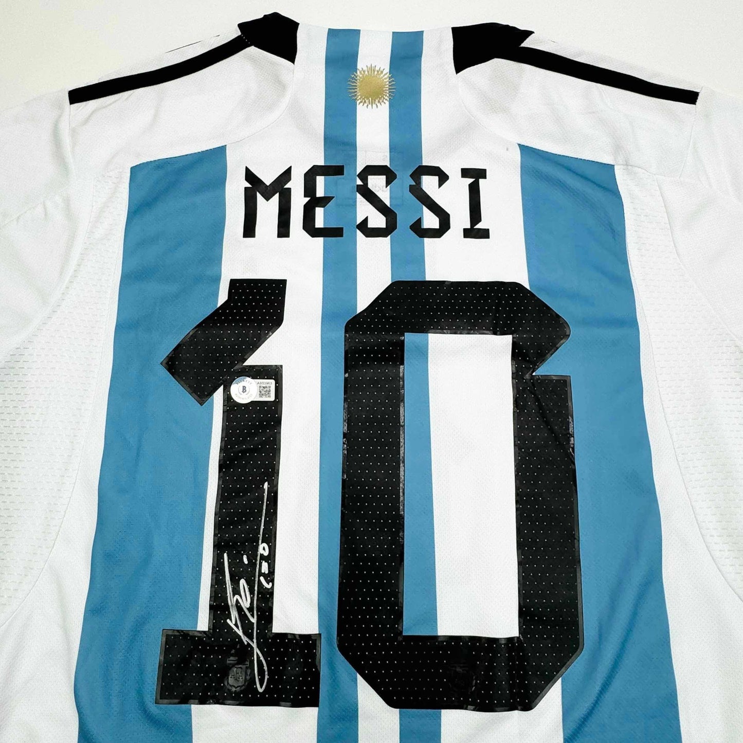 Autographed/Signed Lionel Leo Messi Argentina Blue/White Soccer Jersey Beckett BAS COA/LOA #2