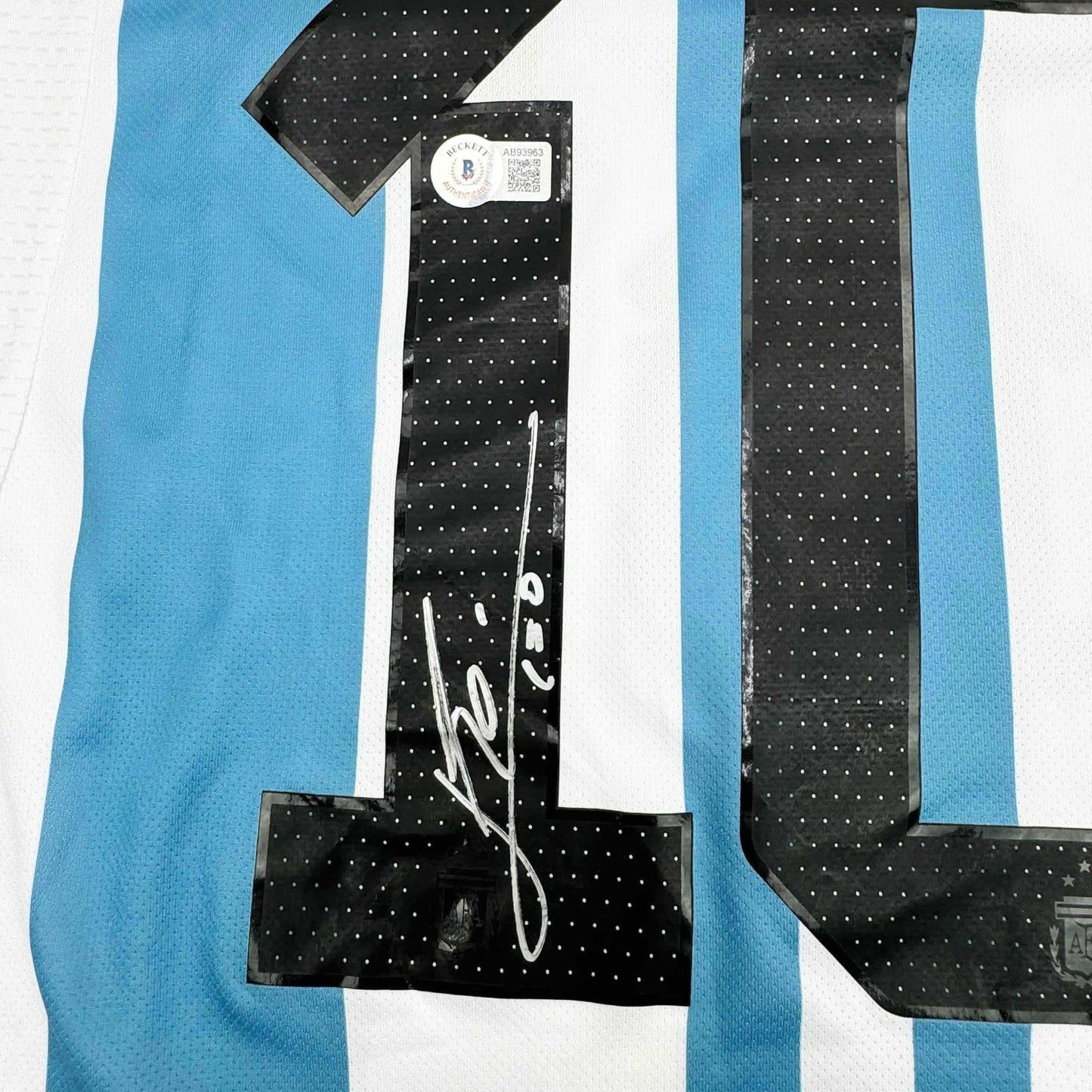 Autographed/Signed Lionel Leo Messi Argentina Blue/White Soccer Jersey Beckett BAS COA/LOA #2