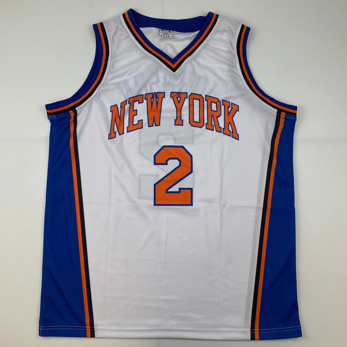 Autographed/Signed Larry Johnson New York White Basketball Jersey JSA COA