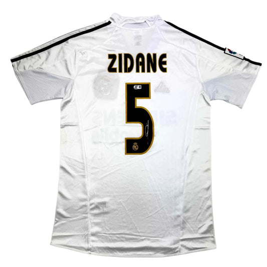 Autographed/Signed Zinedine Zidane Real Madrid White Soccer Jersey Beckett BAS COA