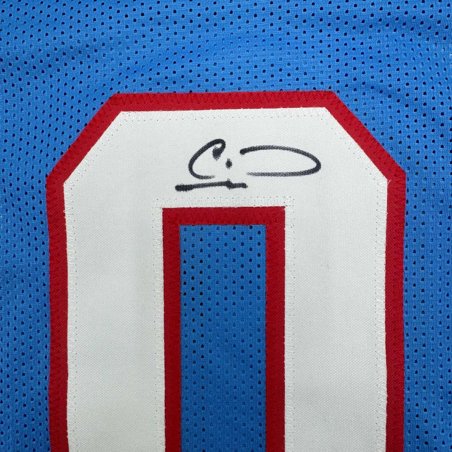 Framed Autographed/Signed Calvin Ridley 35x39 Tennessee Retro Blue Football Jersey Beckett BAS COA