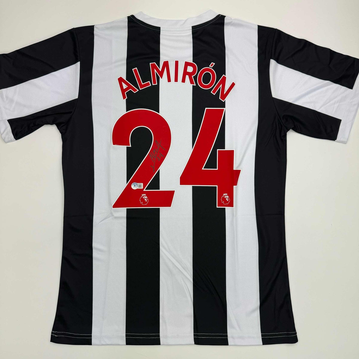 Autographed/Signed Miguel Almiron Newcastle United White/Black Soccer Jersey Beckett BAS COA