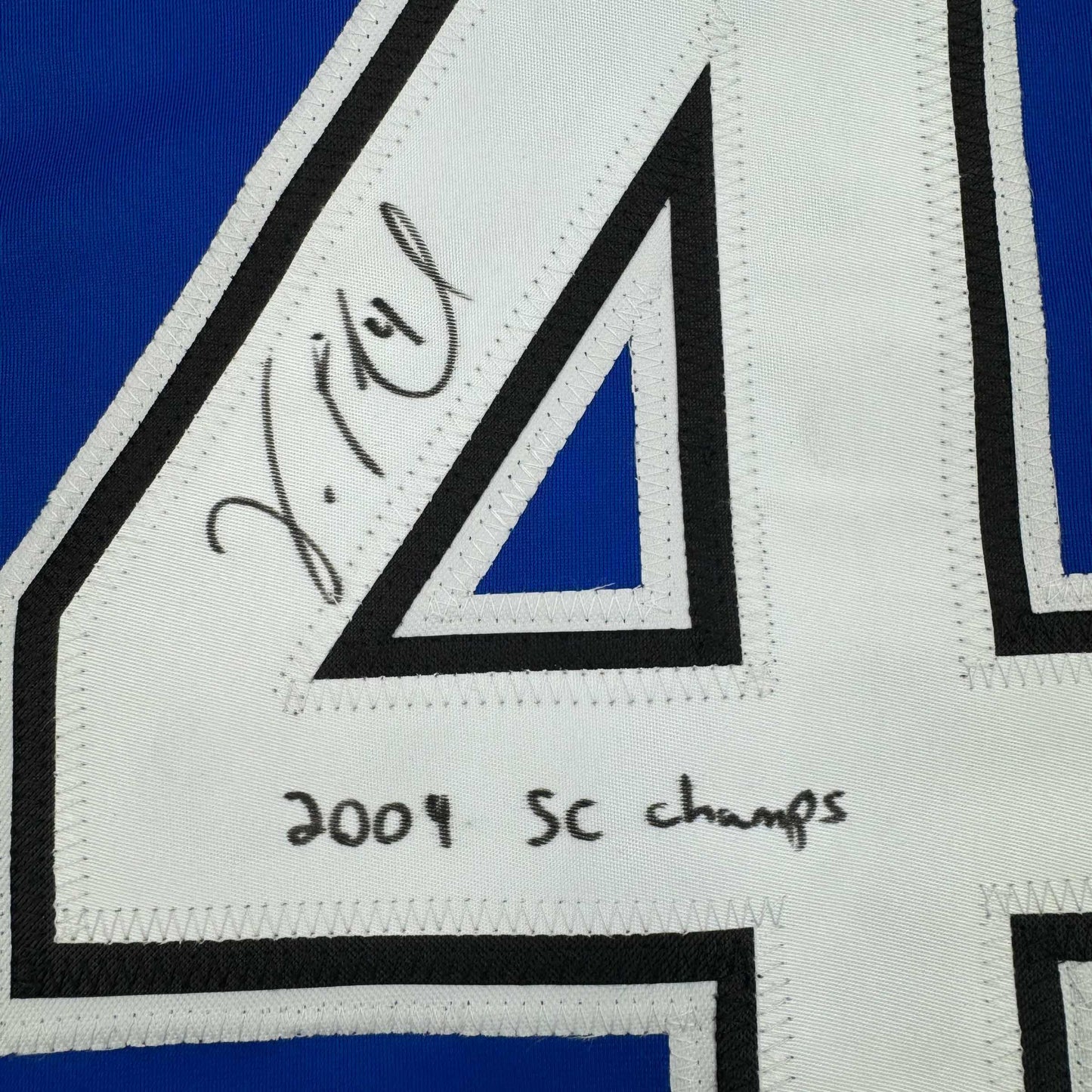 Framed Autographed/Signed Vincent Lecavalier 2004 SC Champs 35x39 Tampa Bay Blue Hockey Jersey JSA COA