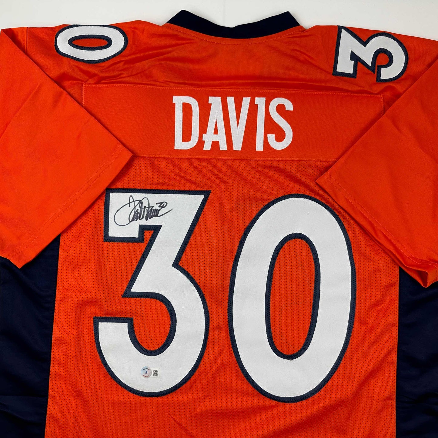 Autographed/Signed Terrell Davis Denver Orange Football Jersey Beckett BAS COA