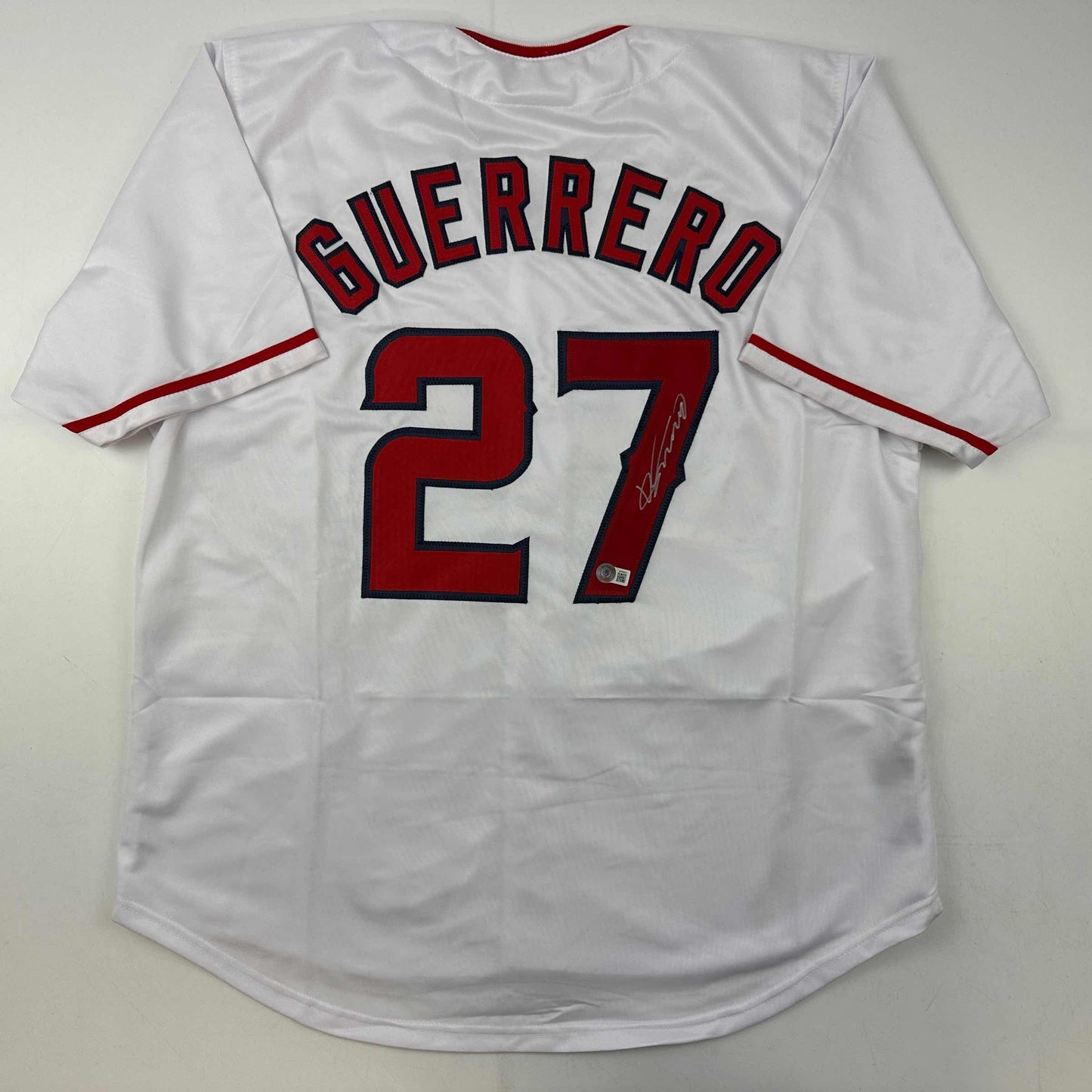 Autographed/Signed Vladimir Vlad Guerrero Los Angeles LA Anaheim White Baseball Jersey Beckett BAS COA