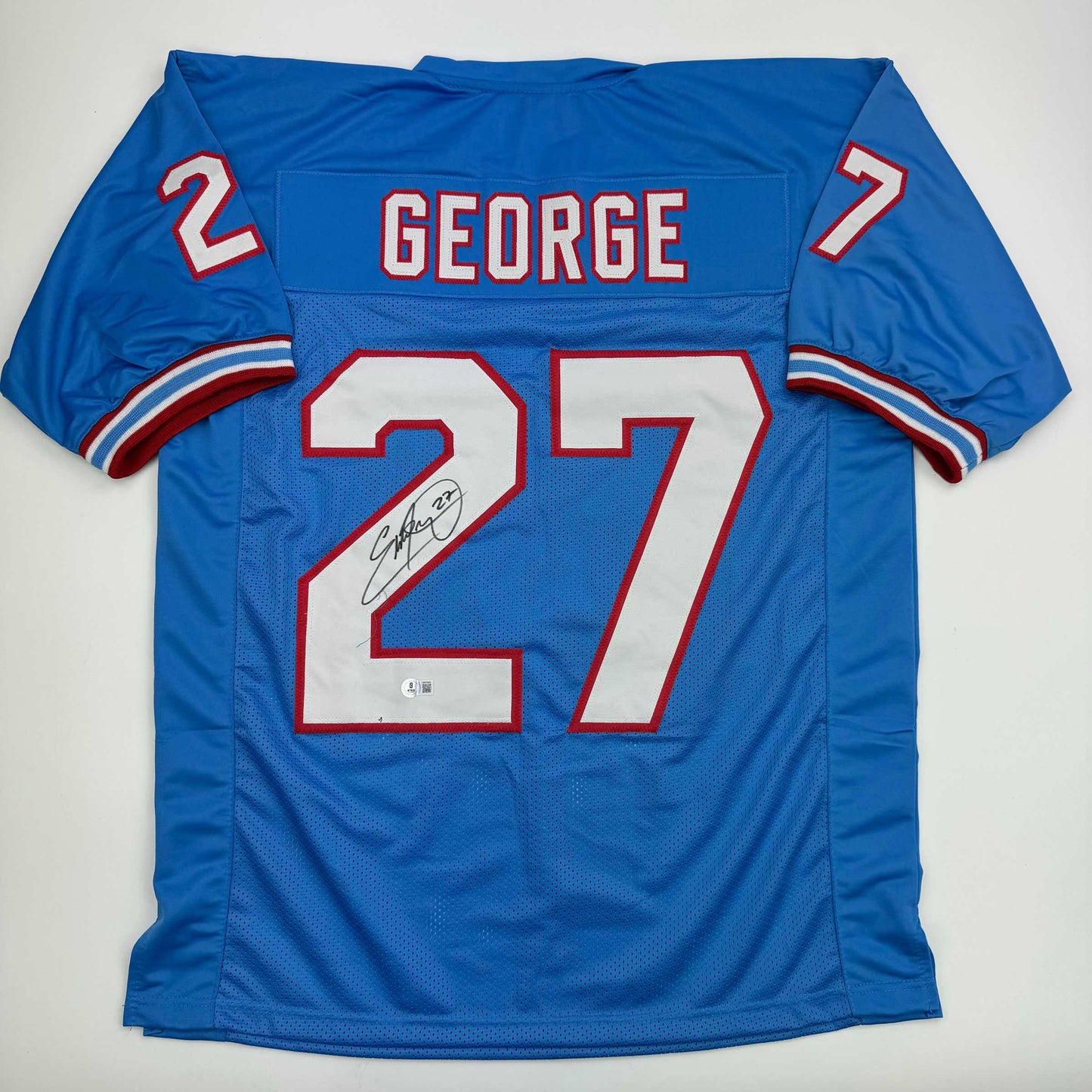 Autographed/Signed Eddie George Tennessee Retro Blue Football Jersey Beckett BAS COA