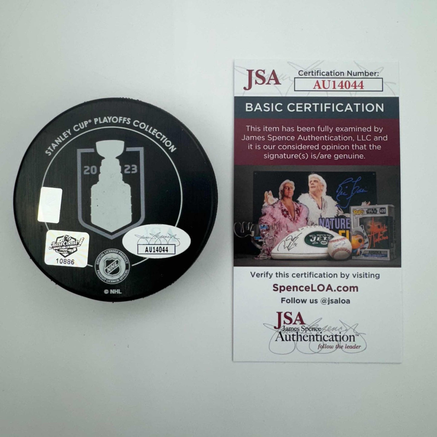 Autographed/Signed Alec Martinez Las Vegas Golden Knights 2023 Stanley Cup Logo Hockey Puck JSA COA