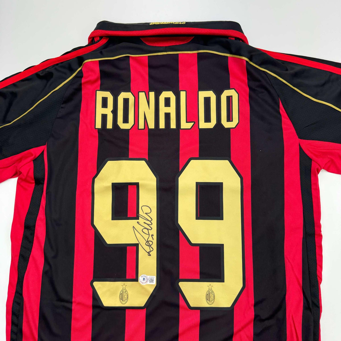 Autographed/Signed Ricardo Ronaldo Nazario AC Milan Black/Red Soccer Futbol Jersey Beckett BAS COA