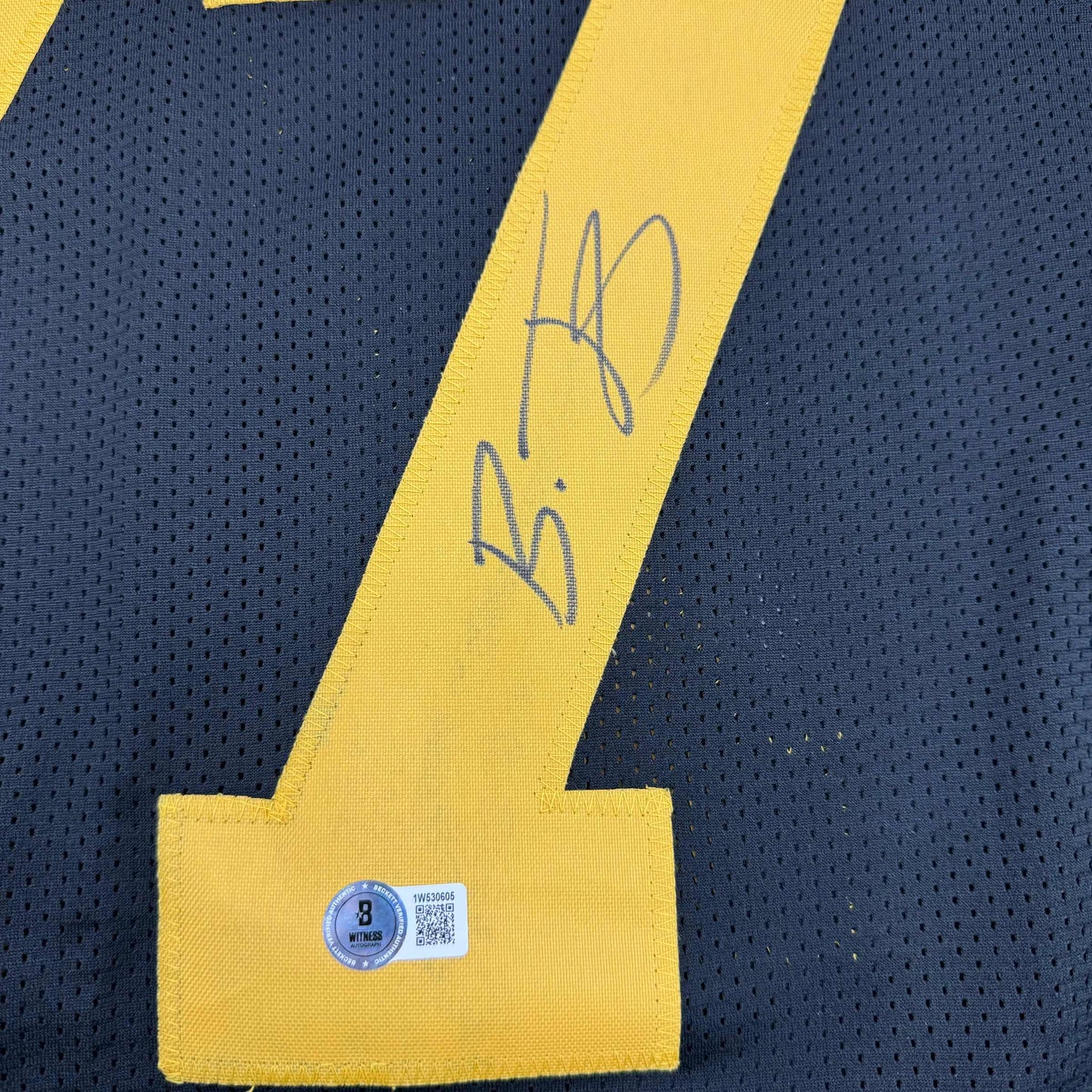 Framed Autographed/Signed Broderick Jones 35x39 Pittsburgh Black Color Rush CR Football Jersey Beckett BAS COA