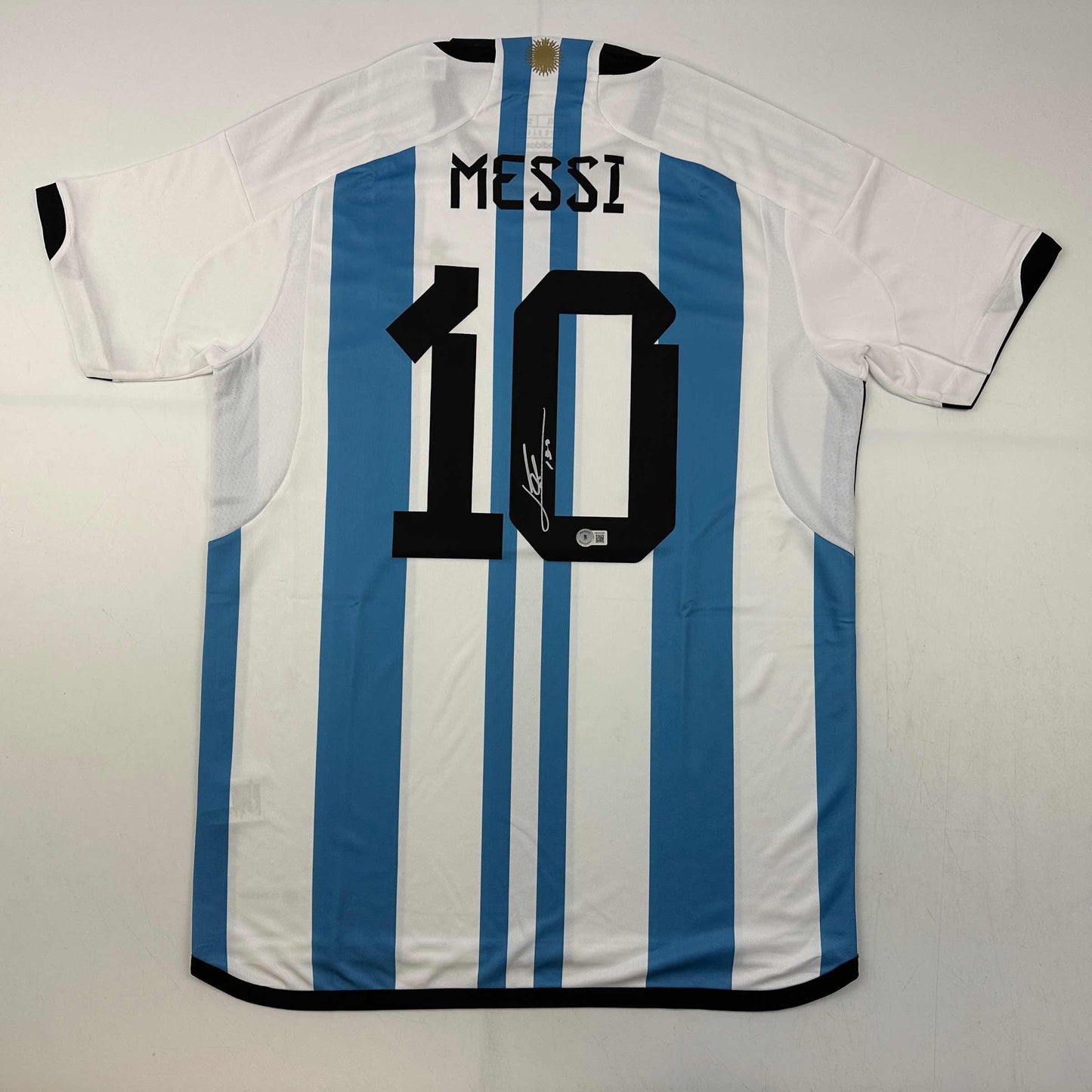 Autographed/Signed Lionel Leo Messi Argentina Blue/White Soccer Jersey Beckett BAS COA/LOA