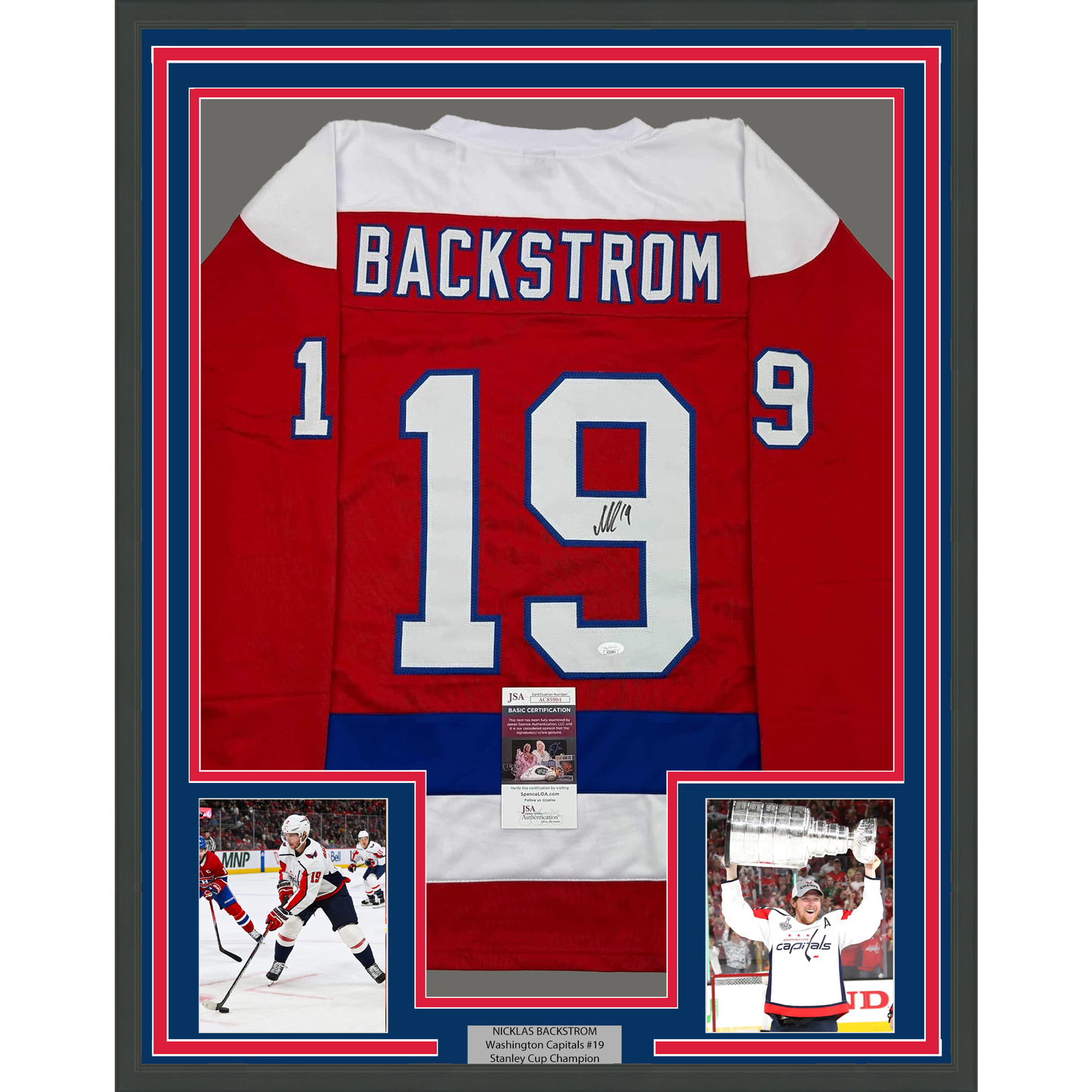 Framed Autographed/Signed Nicklas Backstrom 35x39 Washington Red Retro Hockey Jersey JSA COA