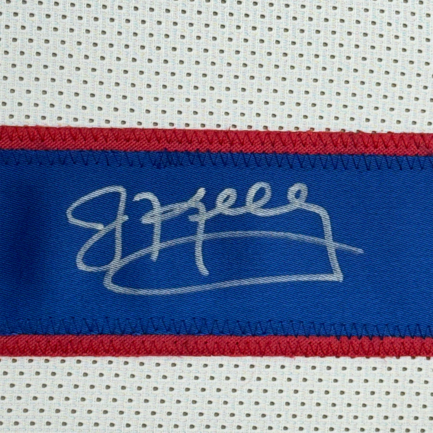 Framed Autographed/Signed Jim Kelly 35x39 Buffalo White Football Jersey JSA COA