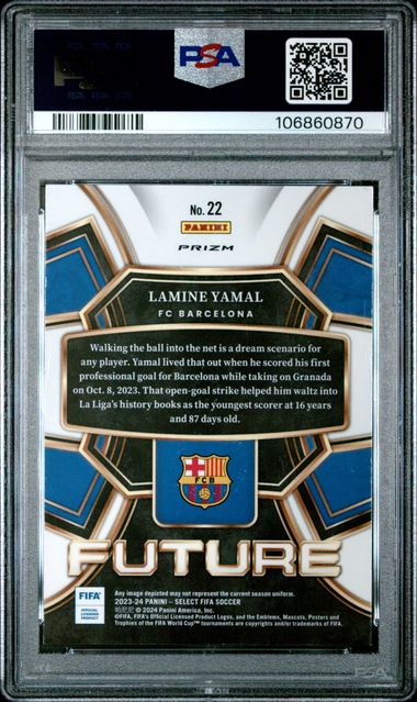 Graded 2023 Select FIFA Future Prizm Lamine Yamal #22 Rookie RC Soccer Card PSA 9 Mint