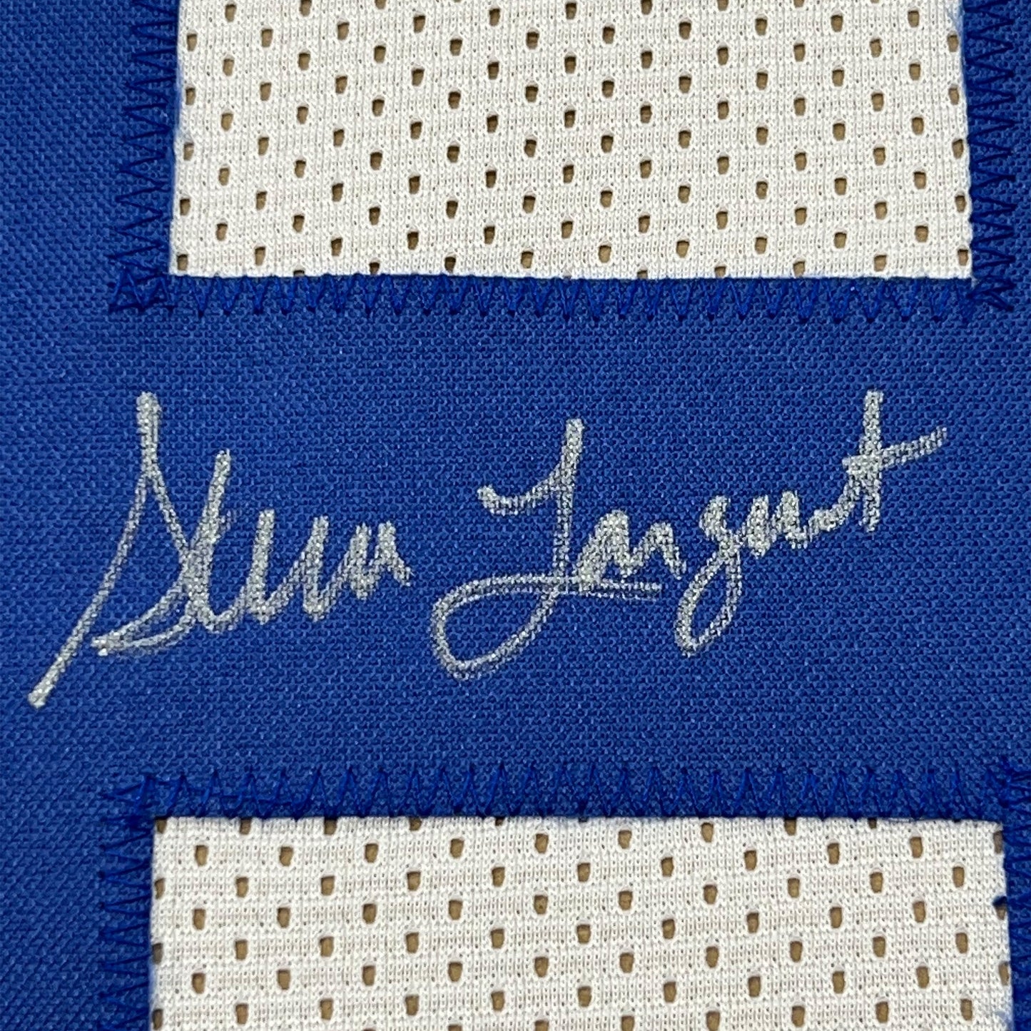 Framed Autographed/Signed Steve Largent 35x39 Seattle White Football Jersey PSA/DNA COA
