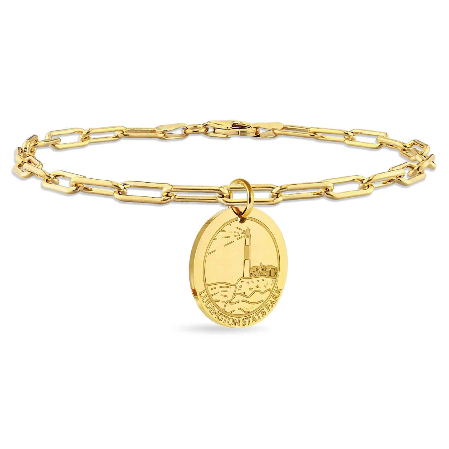 Ludington State Park Charm Bracelet – 18K Gold Paperclip Chain
