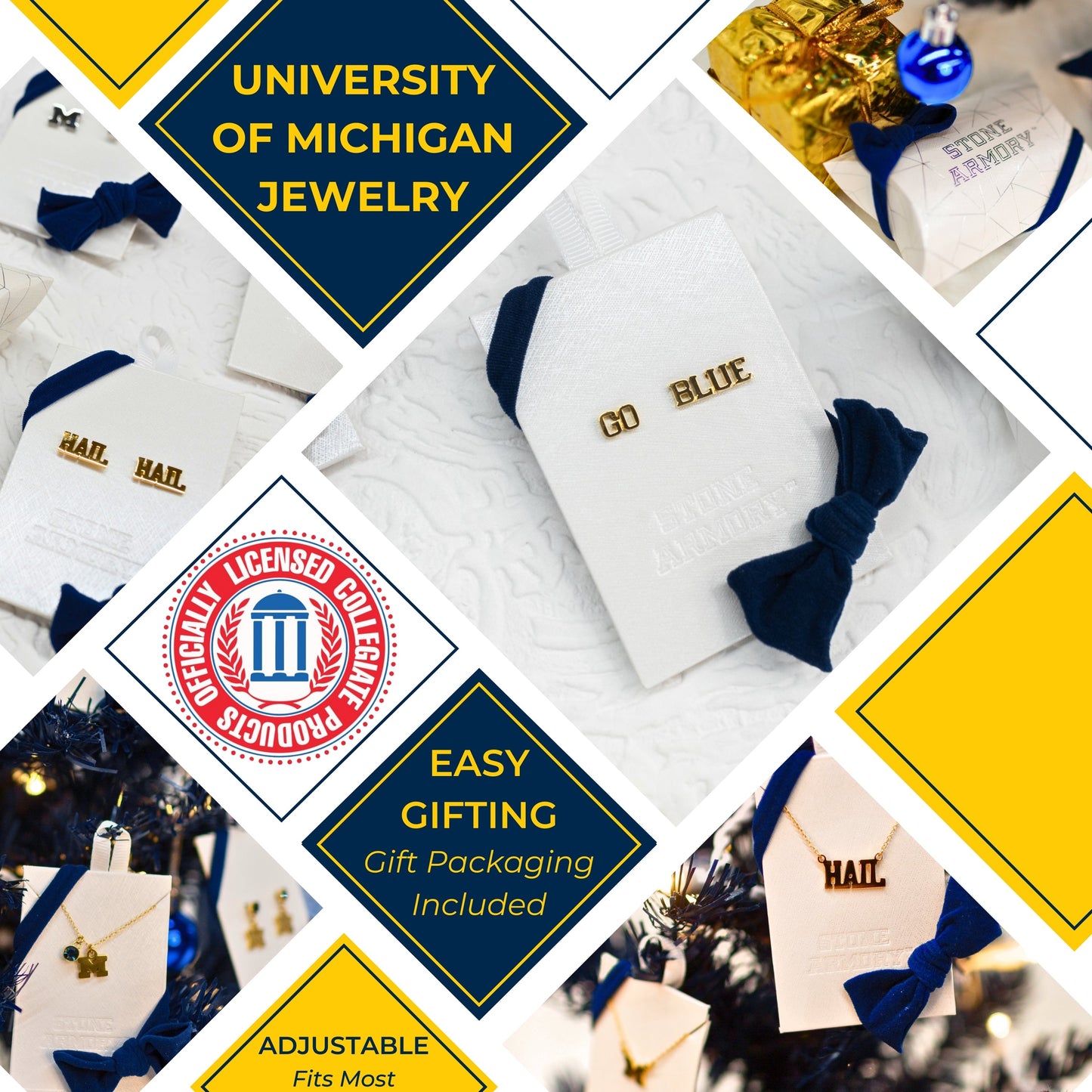 University of Michigan Earring Studs Go Blue 18K Gold Finish