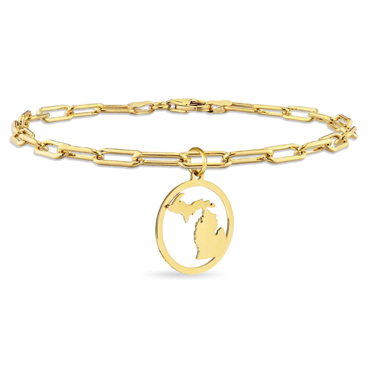 Michigan Map Charm Paperclip Bracelet
