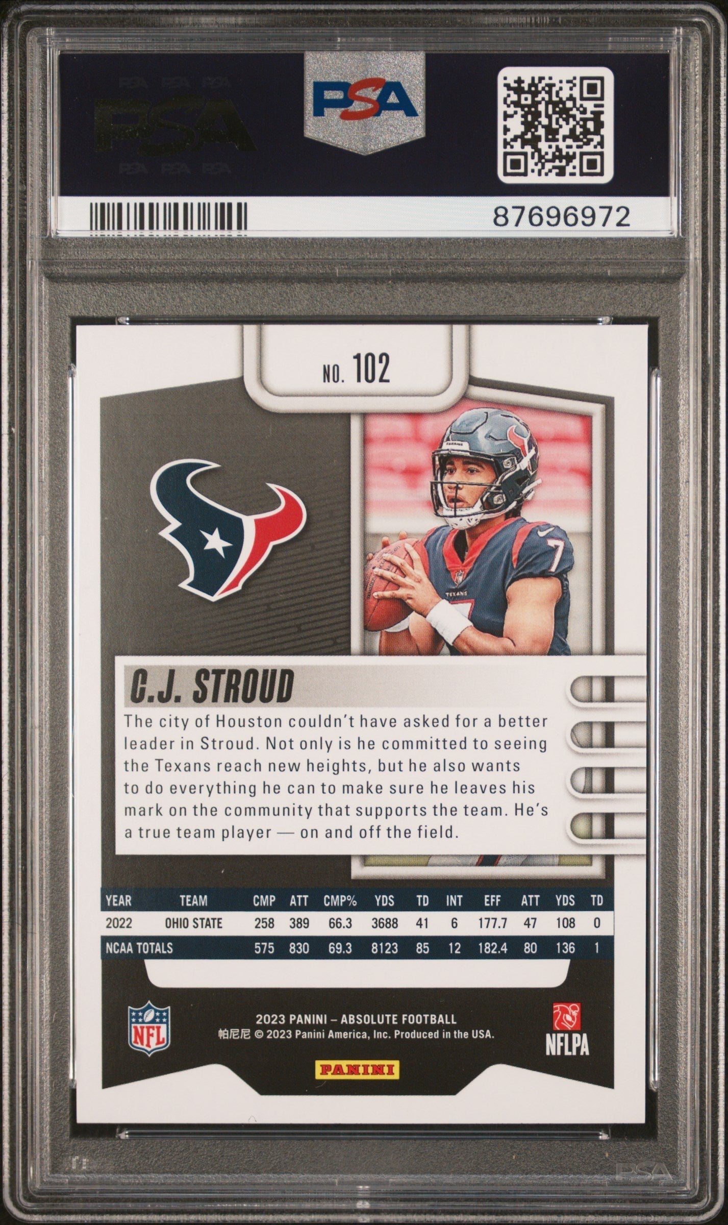 Graded 2023 Panini Absolute CJ Stroud #102 Rookie RC Football Card PSA 10 Gem Mint