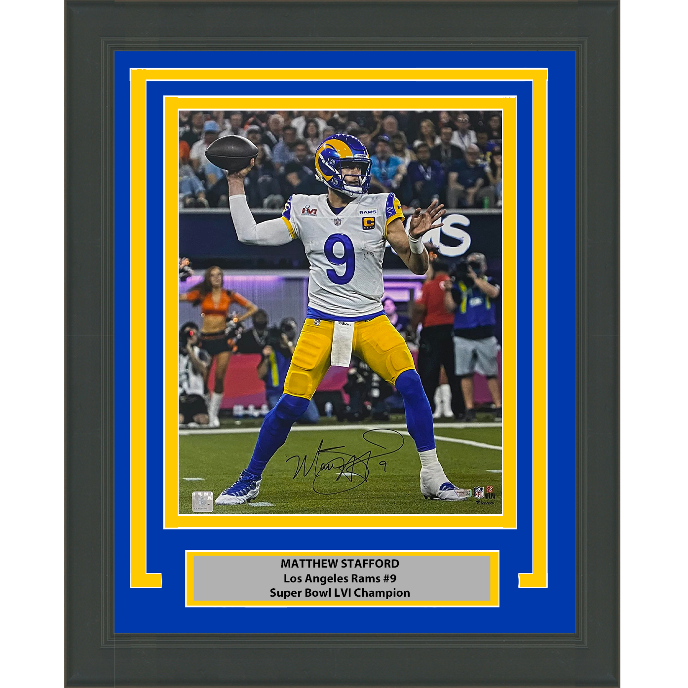 Framed Autographed/Signed Matthew Stafford Los Angeles LA Rams 16x20 Football Photo Fanatics COA