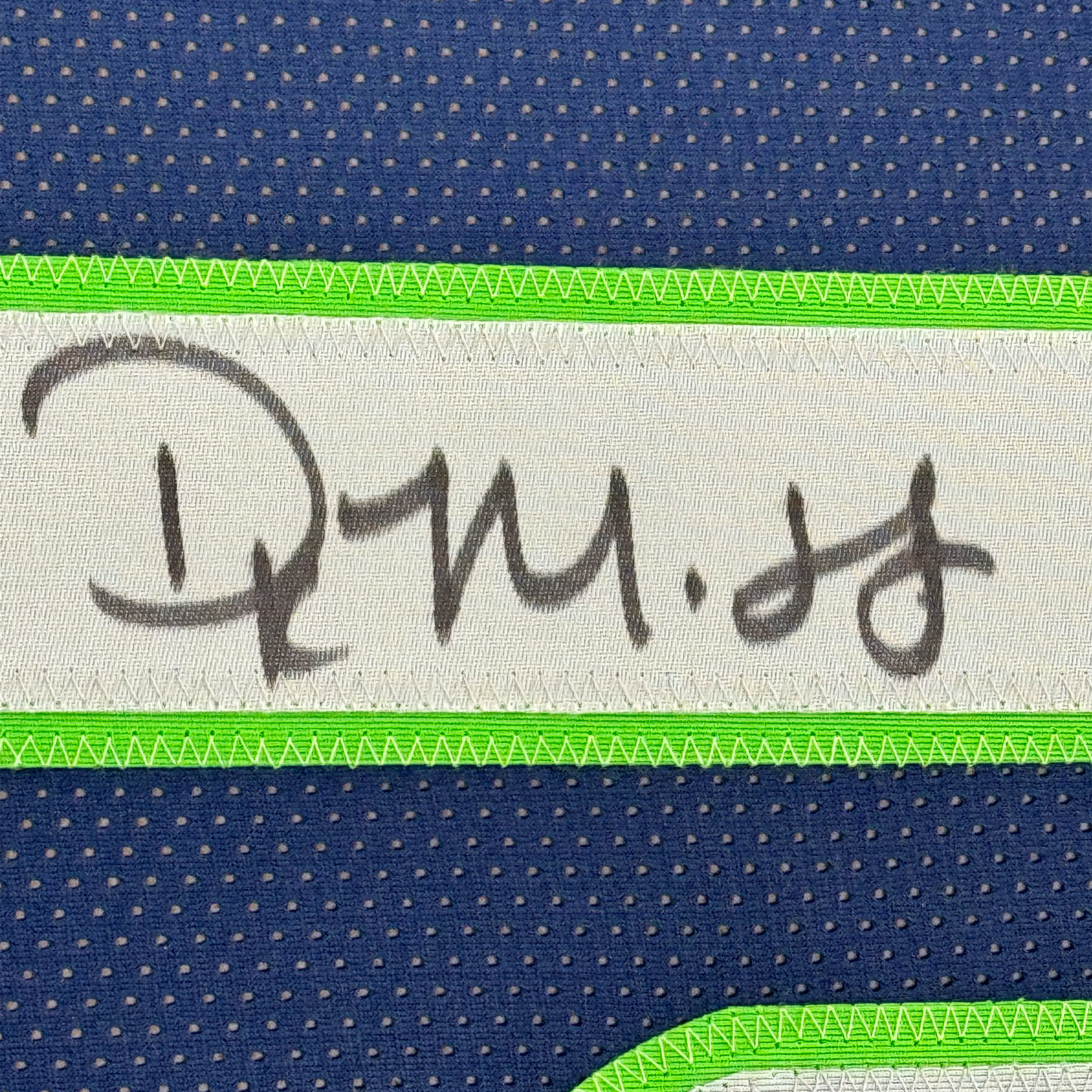 Framed Autographed/Signed DK D.K. Metcalf 35x39 Seattle Blue Football Jersey JSA COA