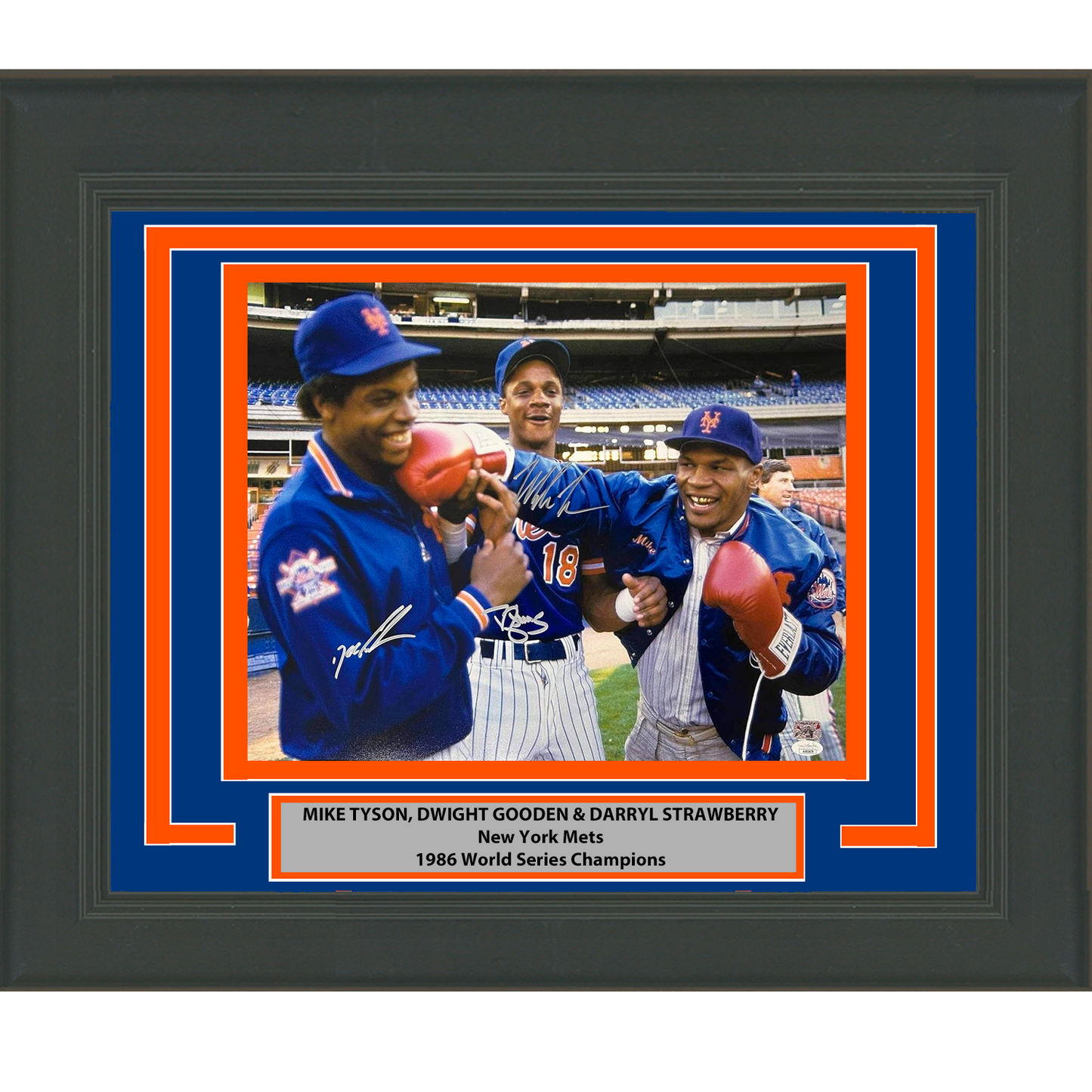 Framed Autographed/Signed Mike Tyson Darryl Strawberry Dwight Doc Gooden New York Mets 16x20 Boxing Baseball Photo JSA COA