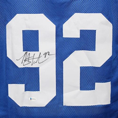 Michael Strahan Autographed New York Giants (Blue #92) Custom Jersey - Beckett