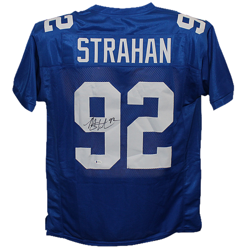 Michael Strahan Autographed New York Giants (Blue #92) Custom Jersey - Beckett
