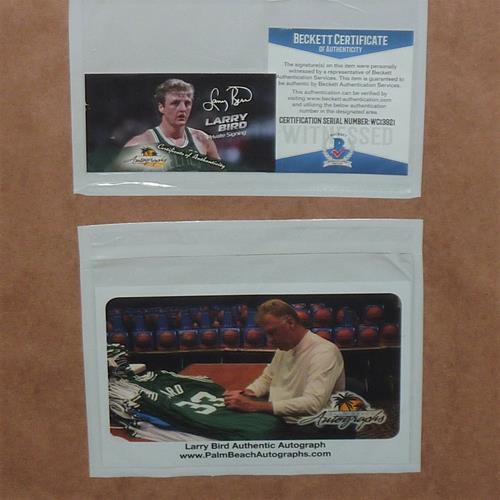 Larry Bird Autographed Boston Celtics (Green #33) Deluxe Framed Jersey - Beckett Witness
