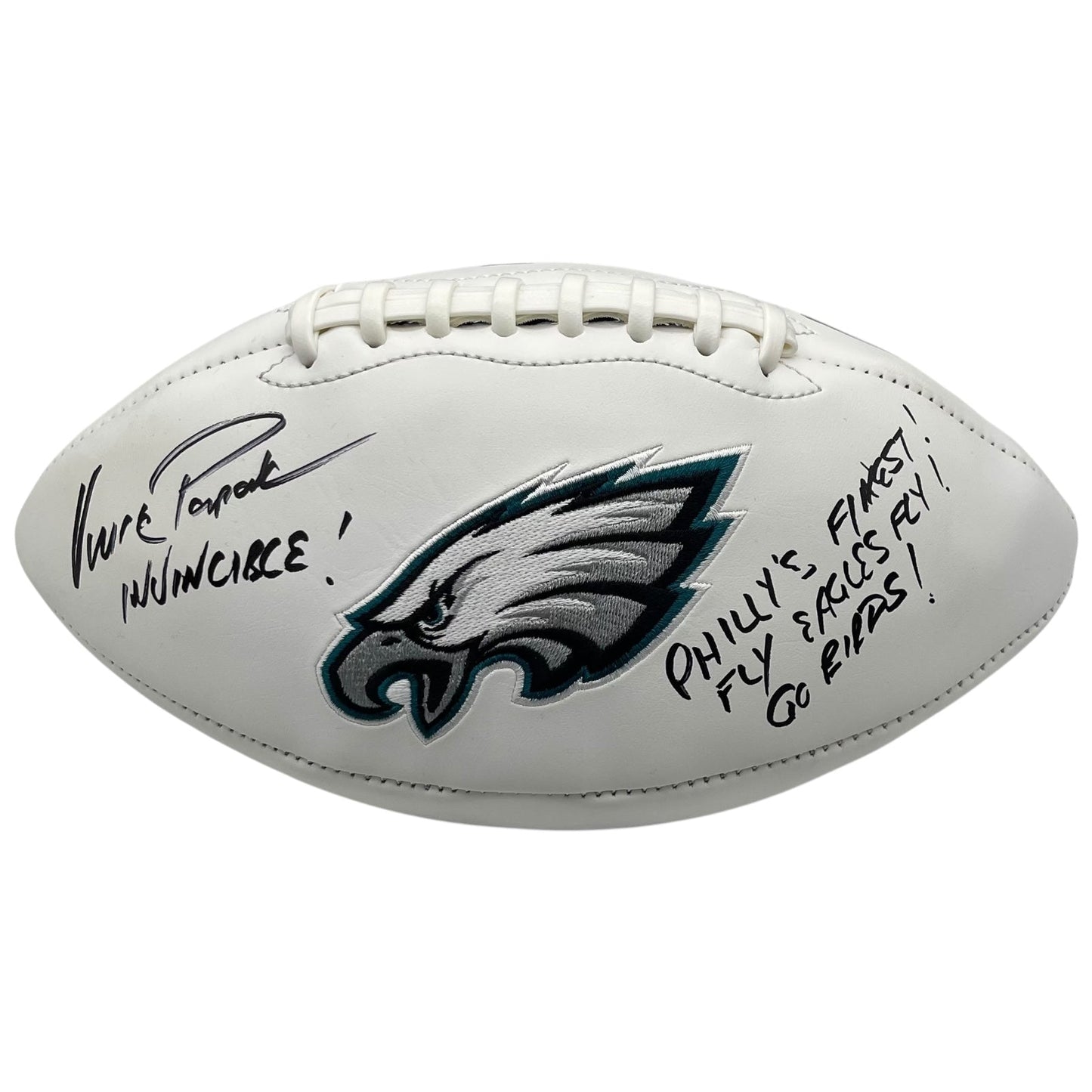 Vince Papale Autographed Philadelphia Eagles Logo Football w/ Multiple Inscriptions