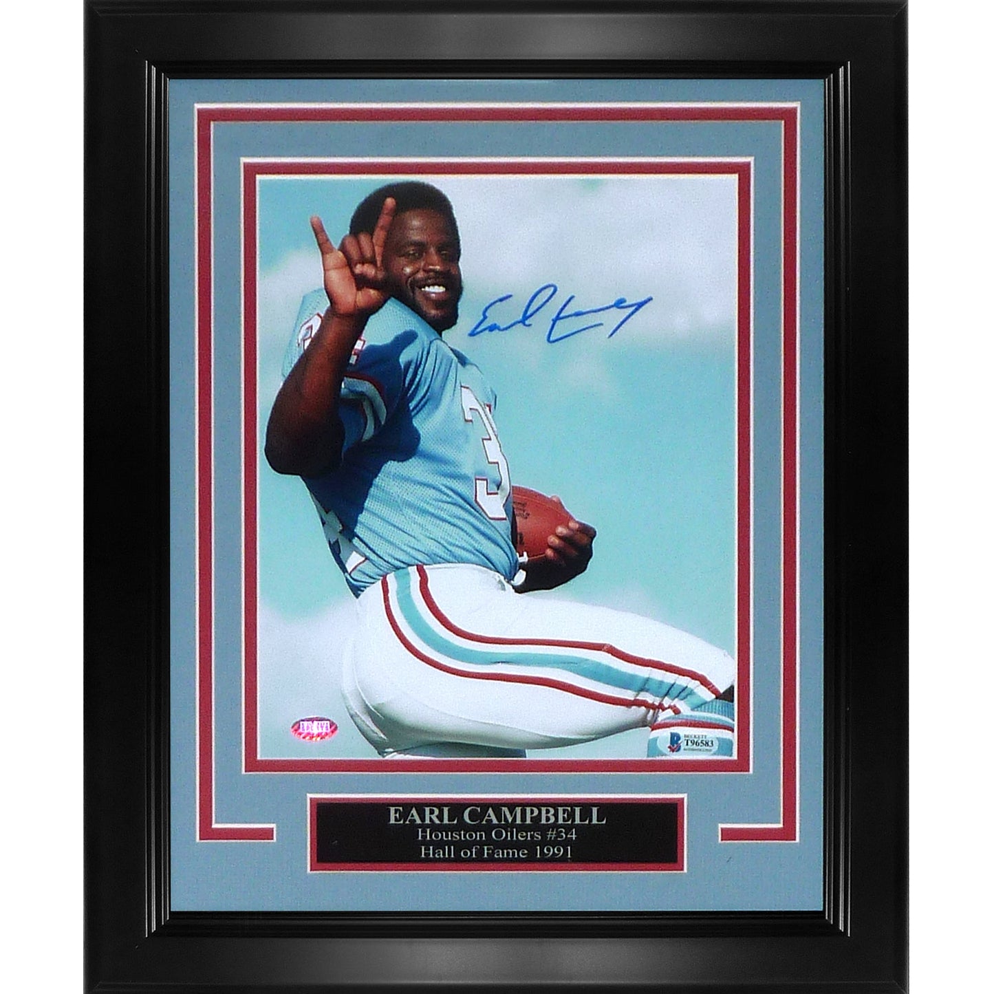 Earl Campbell Autographed Houston Oilers (Vertical Pose) Deluxe Framed 8x10 Photo - Beckett