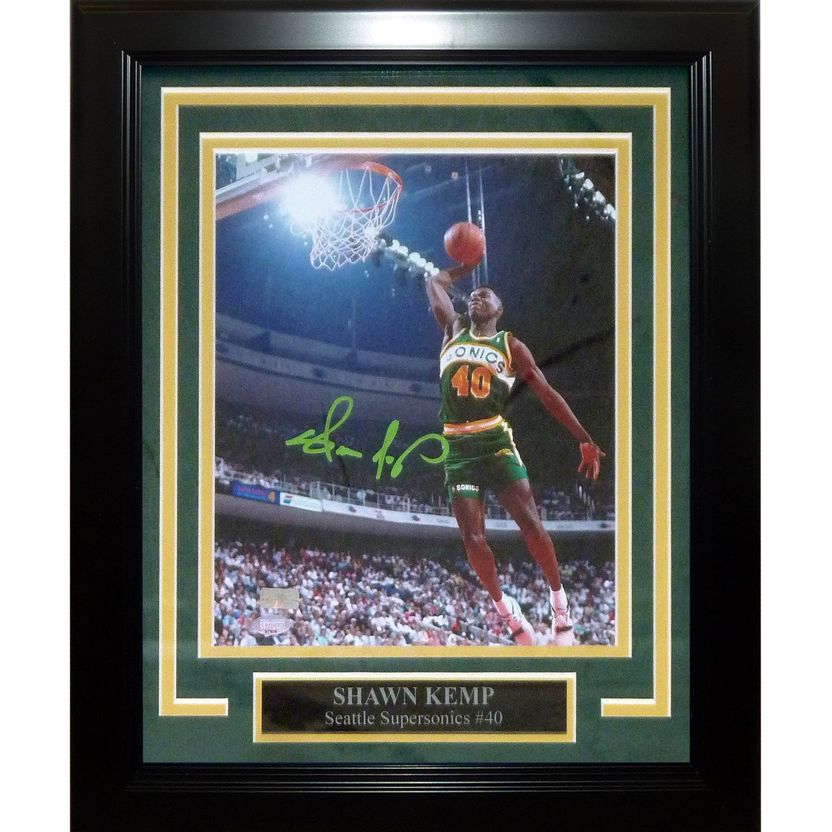 Shawn Kemp Autographed Seattle Supersonics (Slam Dunk) Deluxe Framed 8x10 Photo - MCS