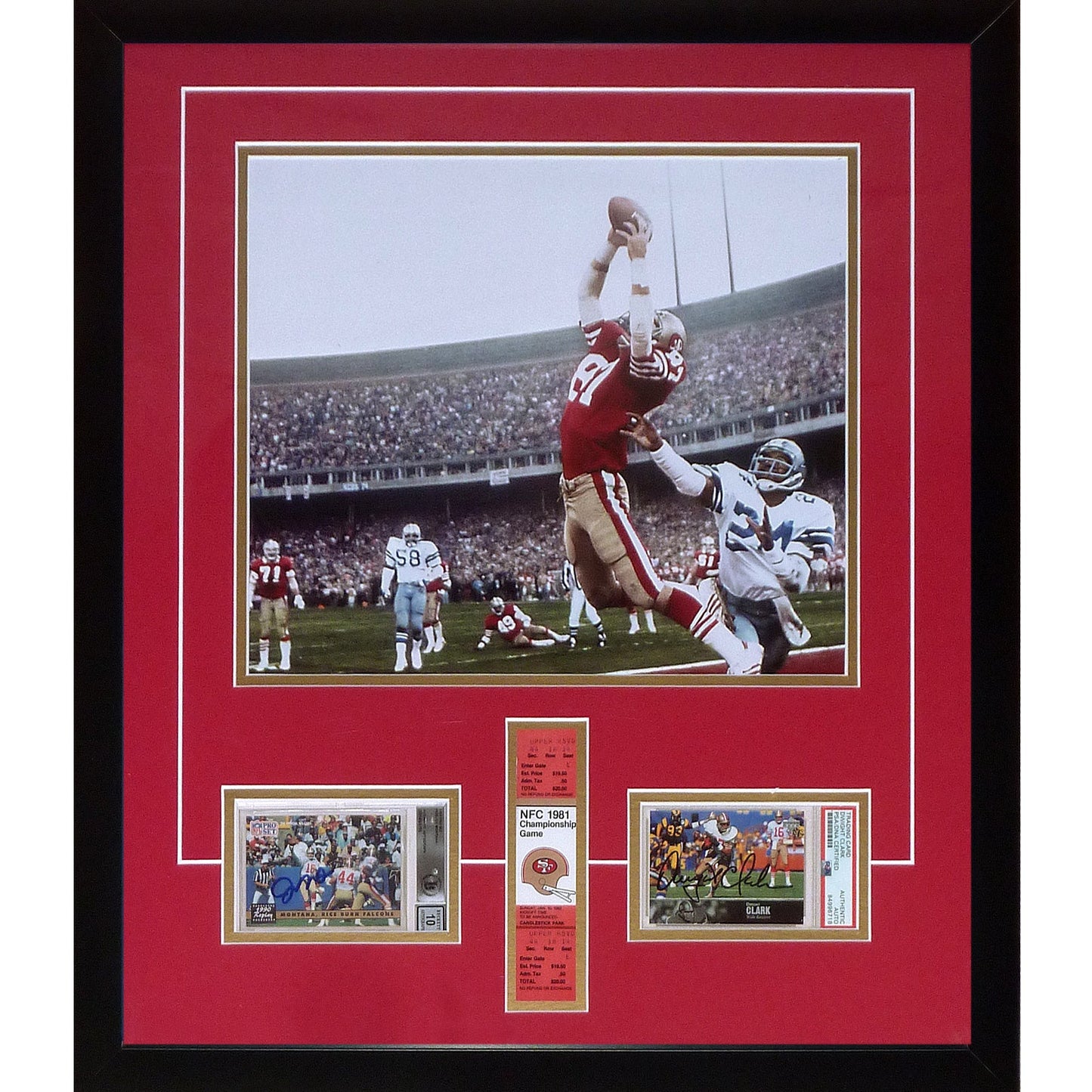 Joe Montana And Dwight Clark Autographed Football Card Deluxe Framed with San Francisco 49ers "The Catch" 11x14 Photo - Beckett