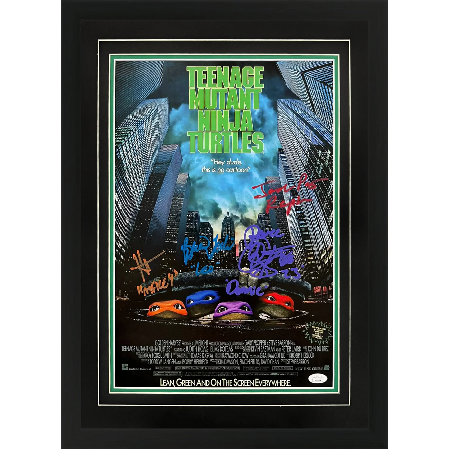 Teenage Mutant Ninja Turtles Movie Cast Autographed 12x18 Deluxe Framed Movie Poster 4 signatures - JSA