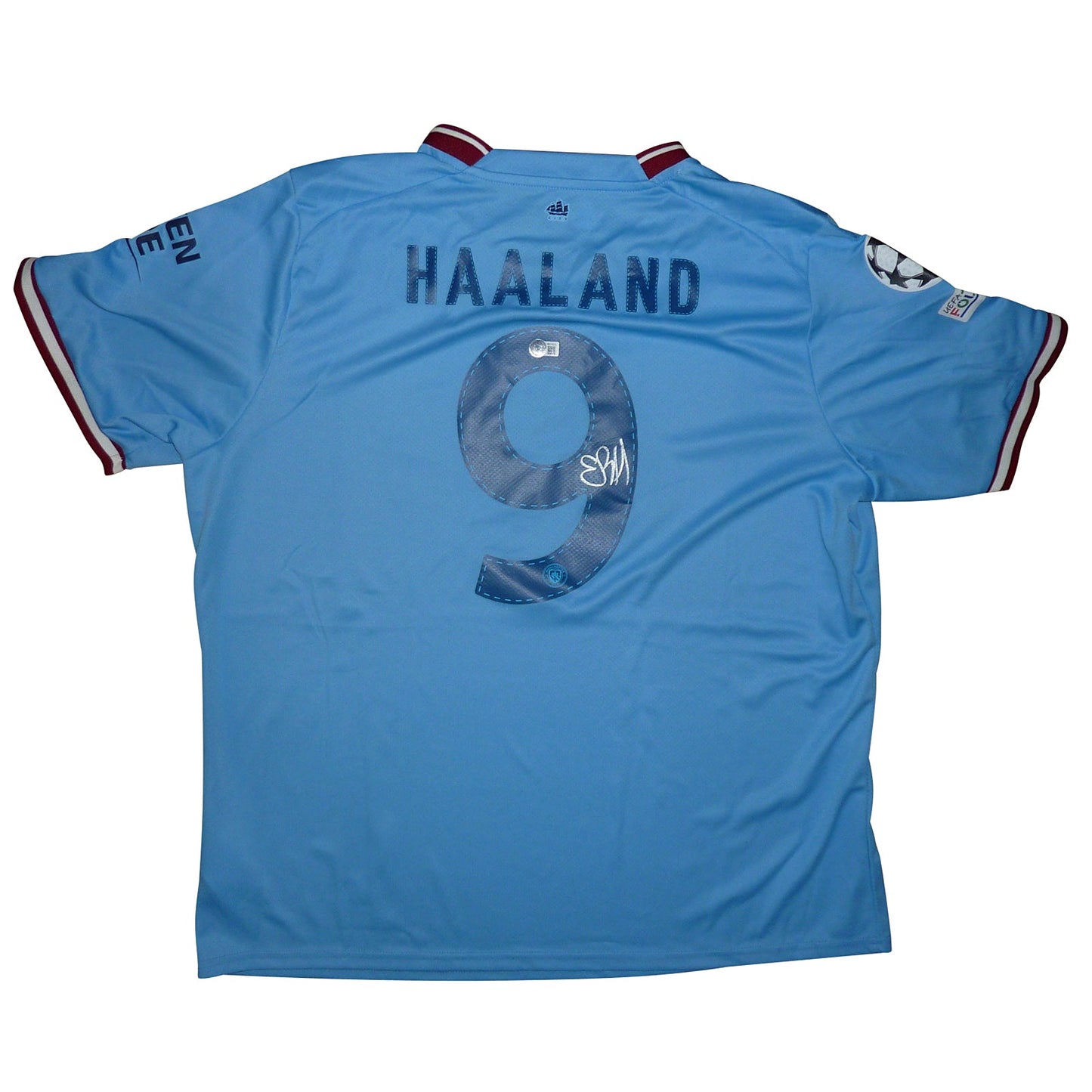 Erling Haaland Autographed Manchester City Ethiad 2022-23 (Blue #9) UCL Patch Soccer Jersey - Beckett Witness
