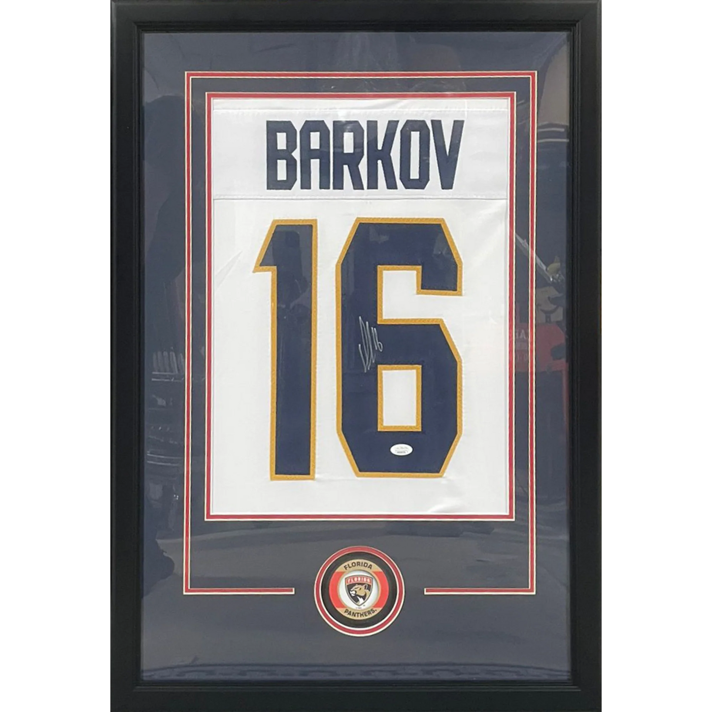 Aleksander Barkov Autographed Florida Panthers (White #16) Jersey Display Frame - JSA