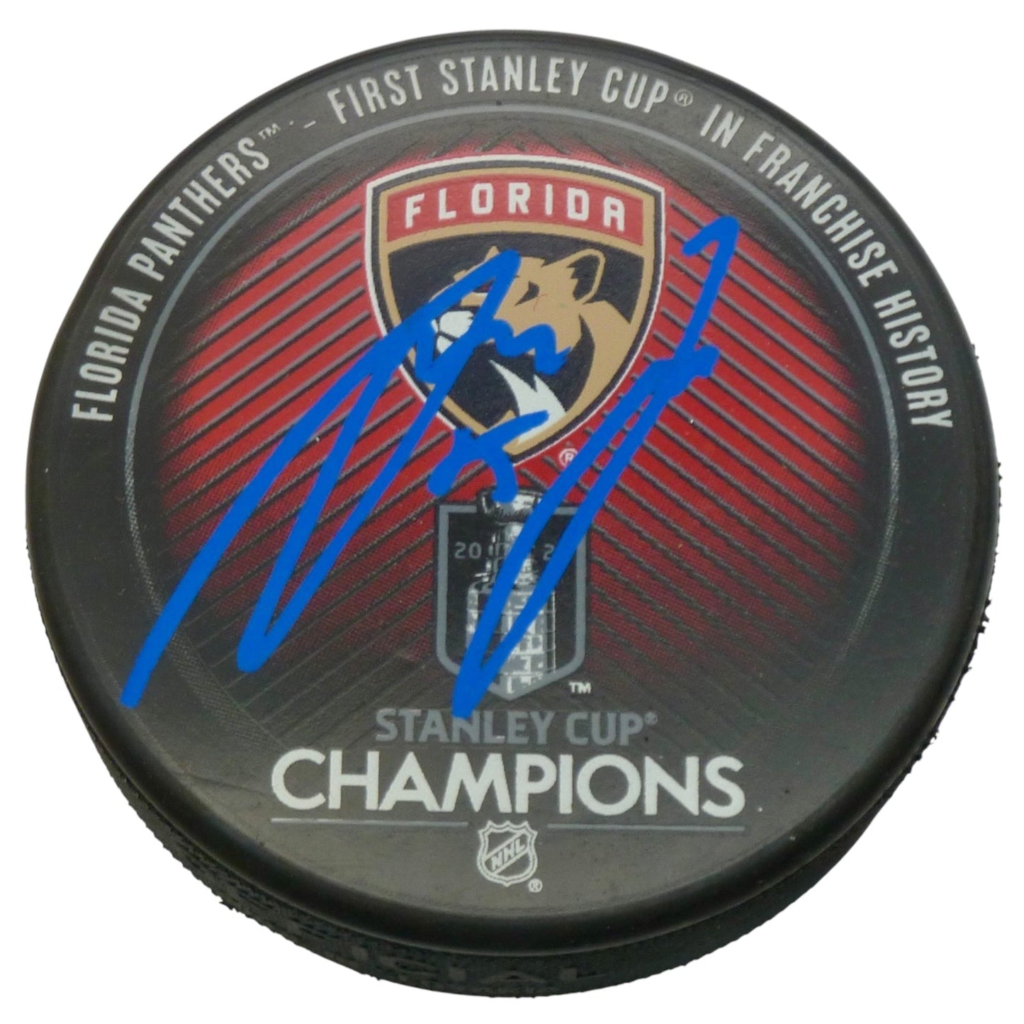 Anton Lundell Autographed Florida Panthers (Stanley Cup Champs Logo) Hockey Puck - JSA